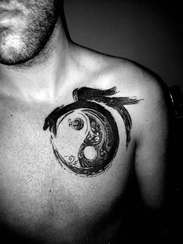Brushstroke Yin-Yang Ouroboros Dragon Tattoo Tattoo on skin