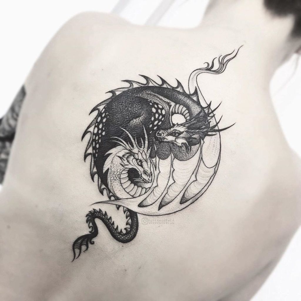 Dragons Black and White Yin-Yang Tattoo Tattoo on skin
