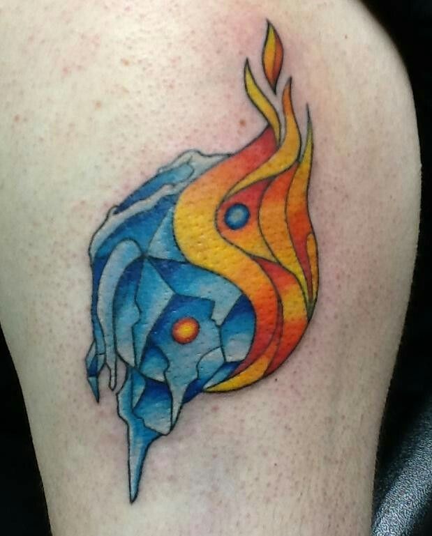 Fire and Ice Yin-Yang Color Tattoo Tattoo on skin
