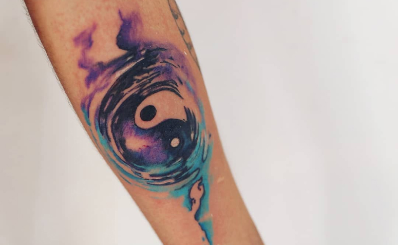 Galaxy Watercolor Ripple Yin-Yang Tattoo Tattoo on skin