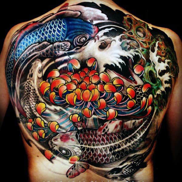 Japanese Yin-Yang Chrysanthemum Flower Tattoo Tattoo on skin