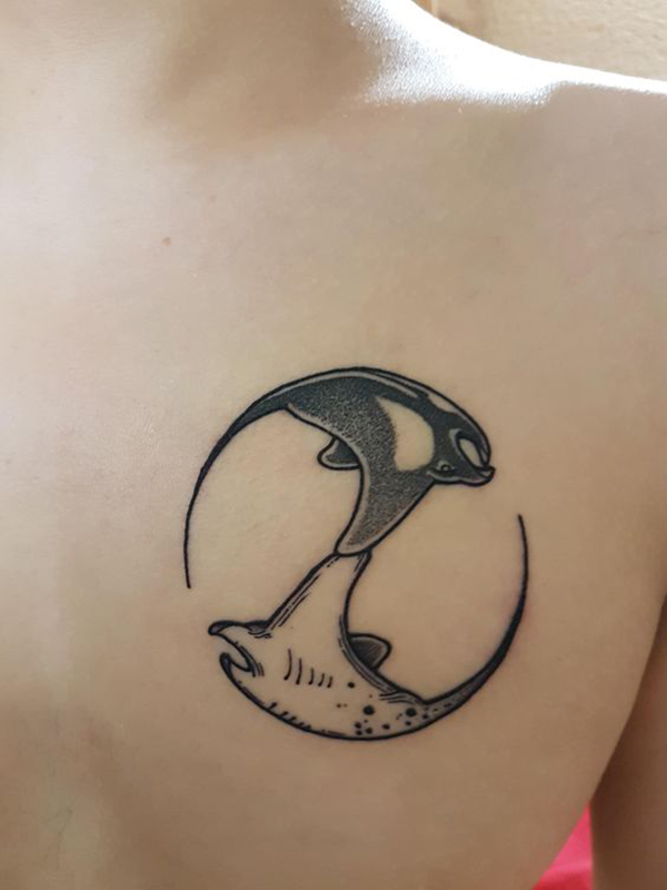 Simple Manta-Ray Yin-Yang Tattoo Tattoo on skin