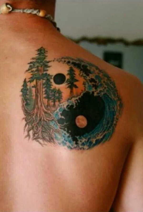 Trees and Water Yin-Yang Tattoo Tattoo on skin