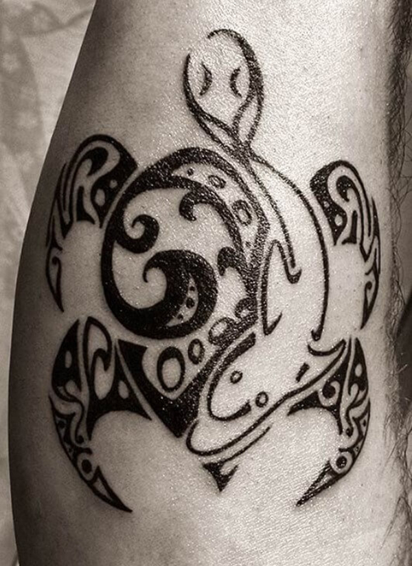 Tribal Turtle Line Yin-Yang Tattoo Tattoo on skin