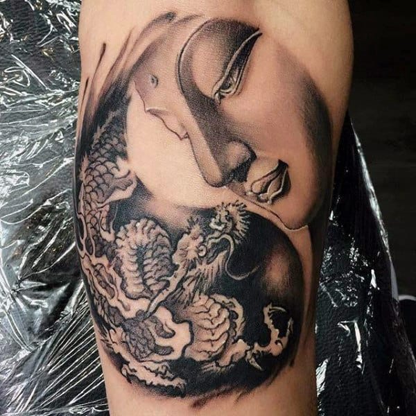 Yin-Yang Dragon and Buddha Tattoo Tattoo on skin